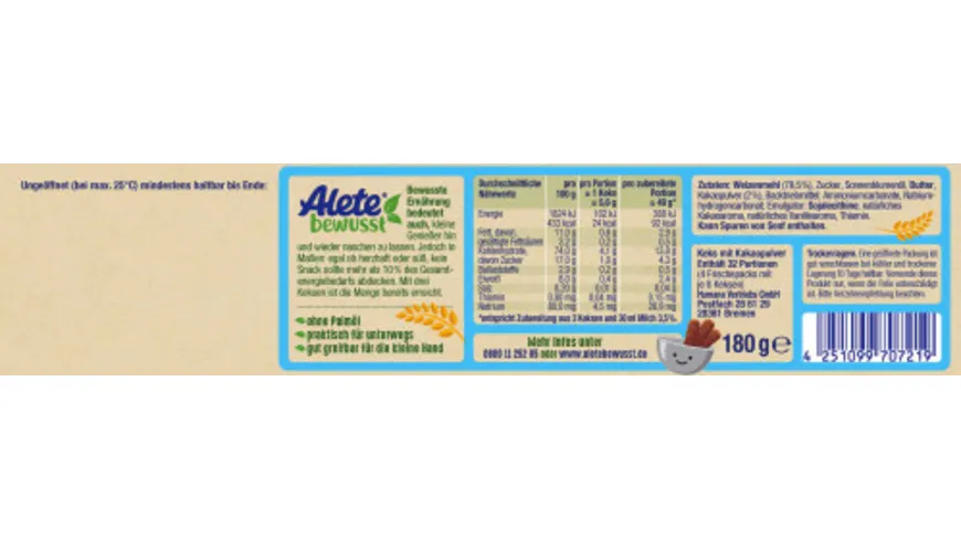 Alete bewusst Kinderkeks Schoko 180 g