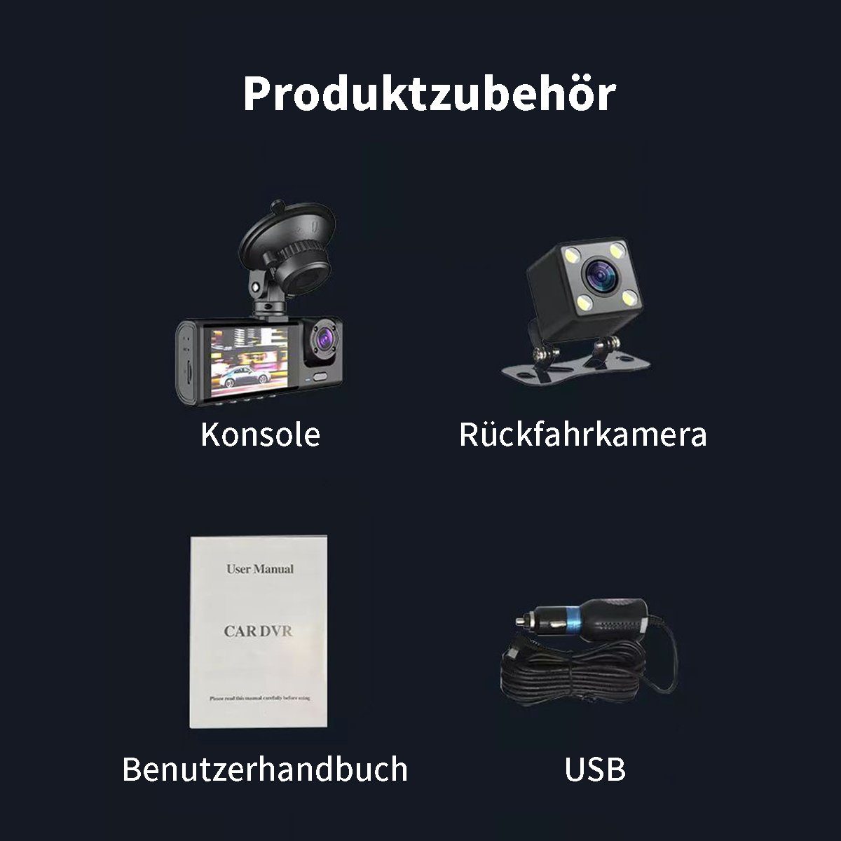 Yoyaxi 3-Kanal HD 1080P Auto-WLAN-Kamera Dashcam (Gleichzeitige Videoaufzeichnung im und hinter dem Auto)