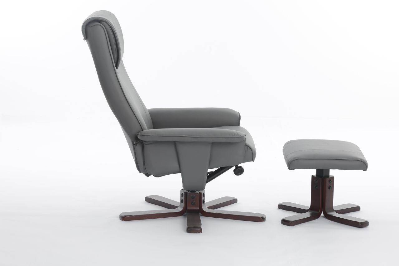 Happy Home Happy Home verstellbare Relaxsessel mit Hocker grau & Holzbeine