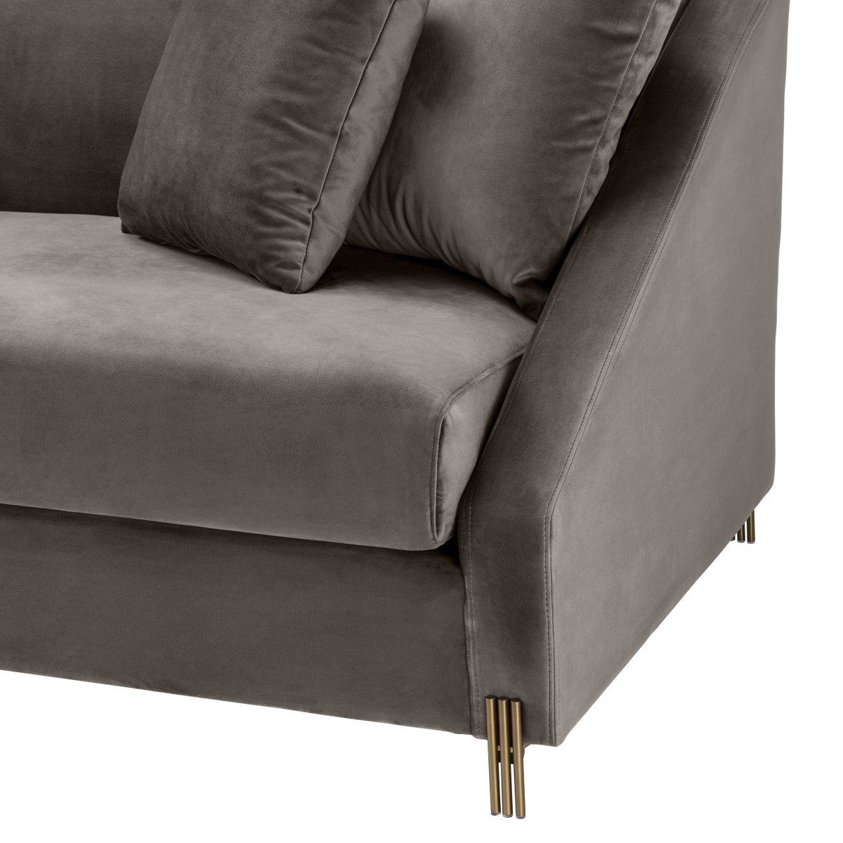Casa Padrino Loungesofa Luxus Samtsofa Grau / Messingfarben 223 x 94 x H. 73 cm - Wohnzimmer Sofa mit 4 Kissen - Luxus Möbel