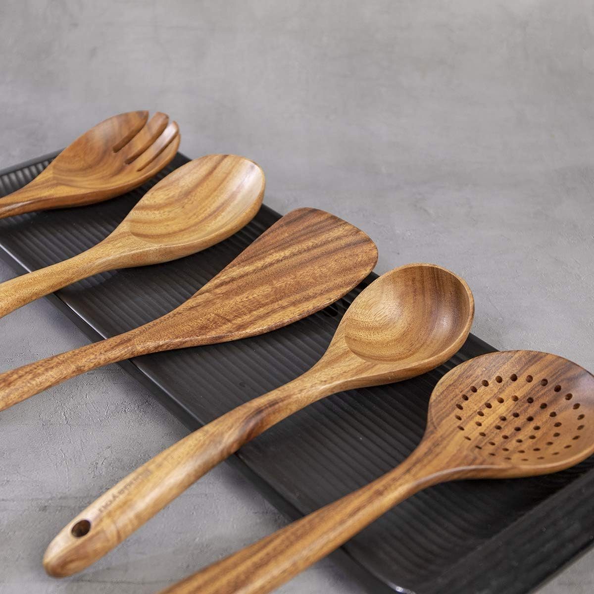 Fokelyi Kochbesteck-Set Holz Kochbesteck-Set,Kochlöffel Holz,Pfannenwender,8-Teiliges-Set