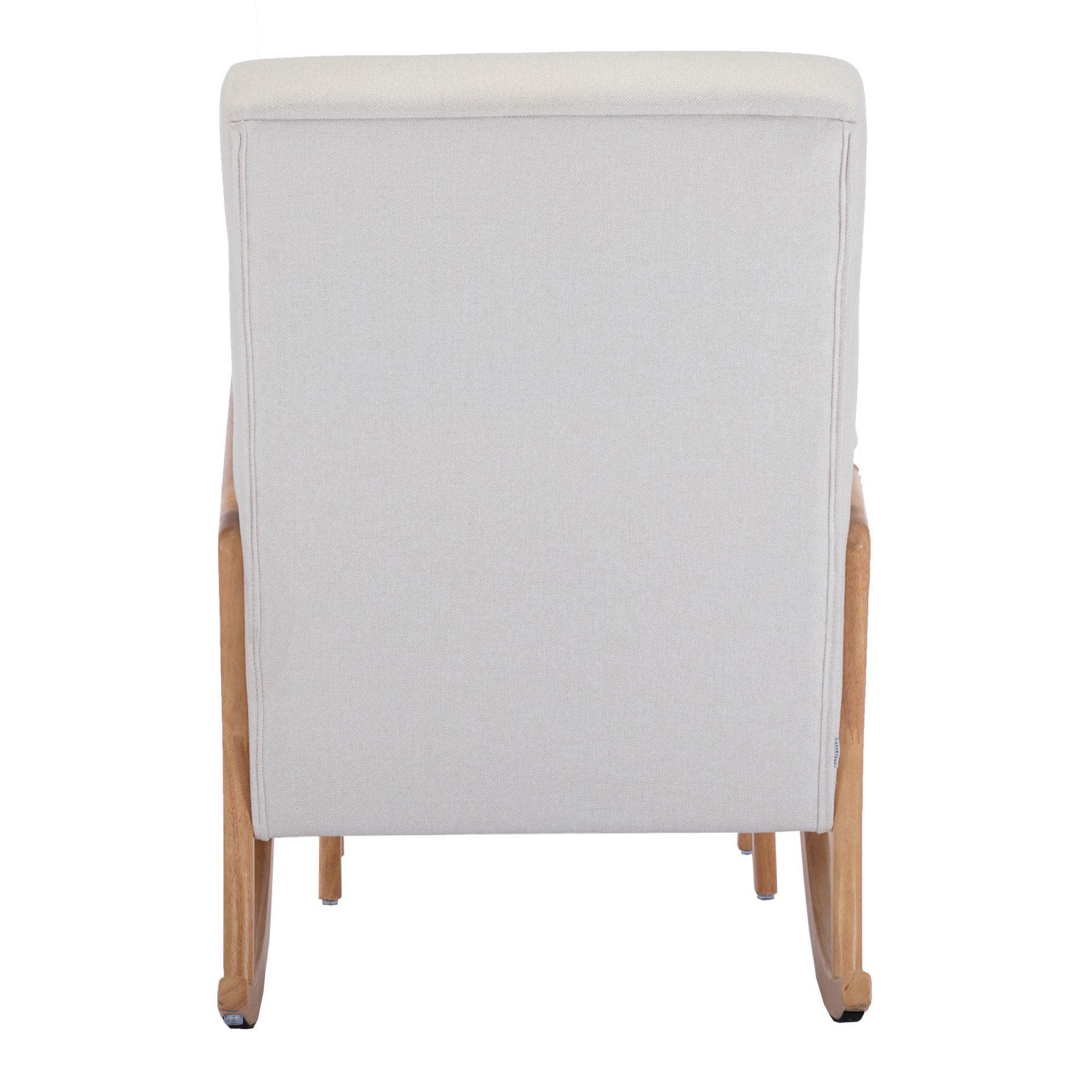 WISHDOR Relaxsessel Schaukelstuhl Relaxsessel Schaukelsessel, Relaxstuhl, mit Hocker (Leinen, Mit Seitentaschen, mit Hocker), Kissen und Rückenlehne integriertes Design