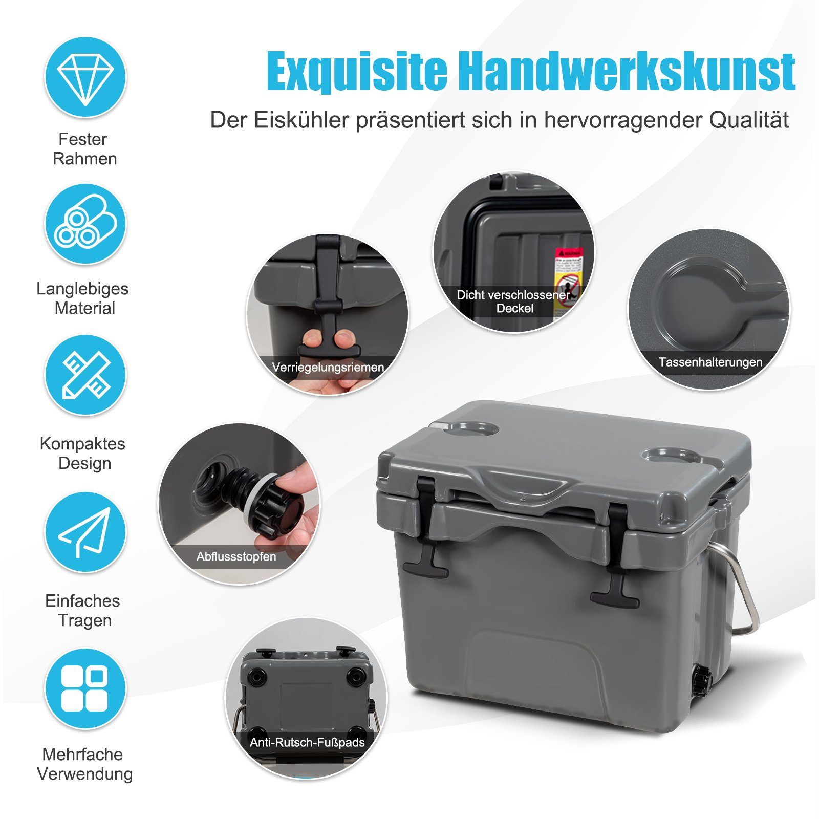 COSTWAY Kühlbox, 15 l, 15L, -30°C bis 75°C, mit Griff & Getränkehalter, 45x34x33cm