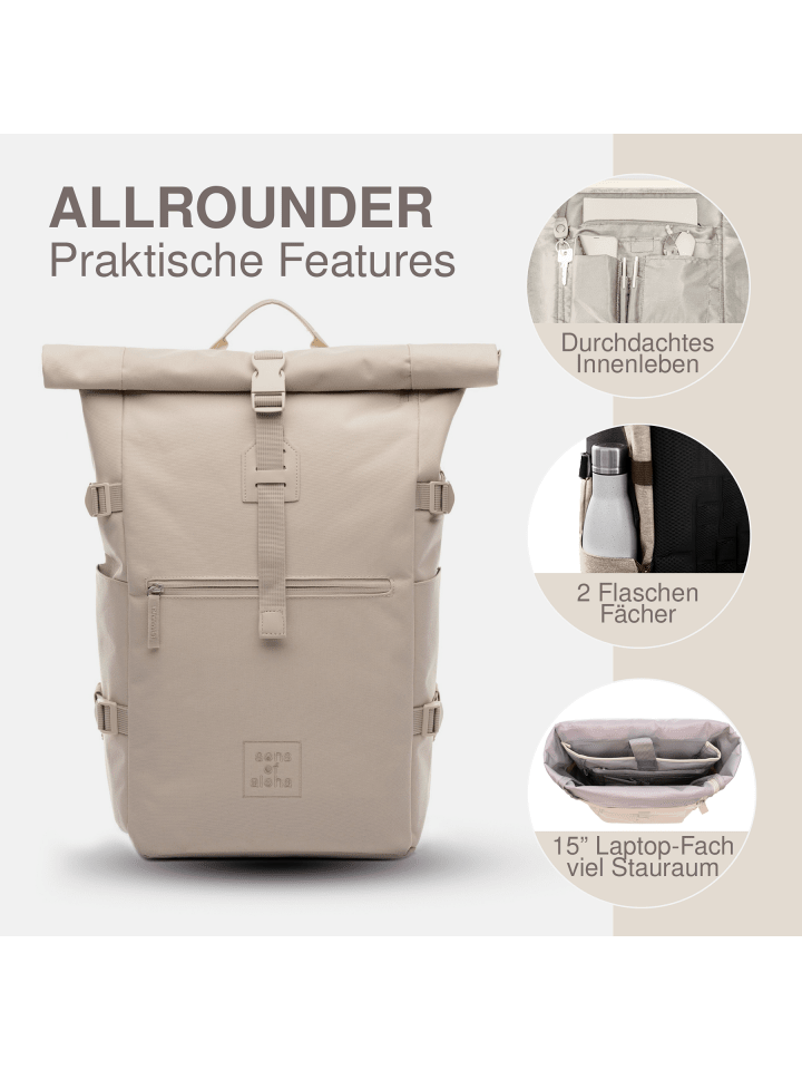 SONS OF ALOHA Rucksack XL RollTop Rucksack KANE erweiterbar| Laptop-Fach groß in beige günstig kaufen onesize