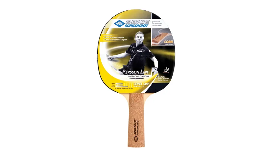 Donic-Schildkröt - Tischtennisschläger Persson 500, Kork-Griff, 1,6 mm Schwamm, Elite - ITTF Belag