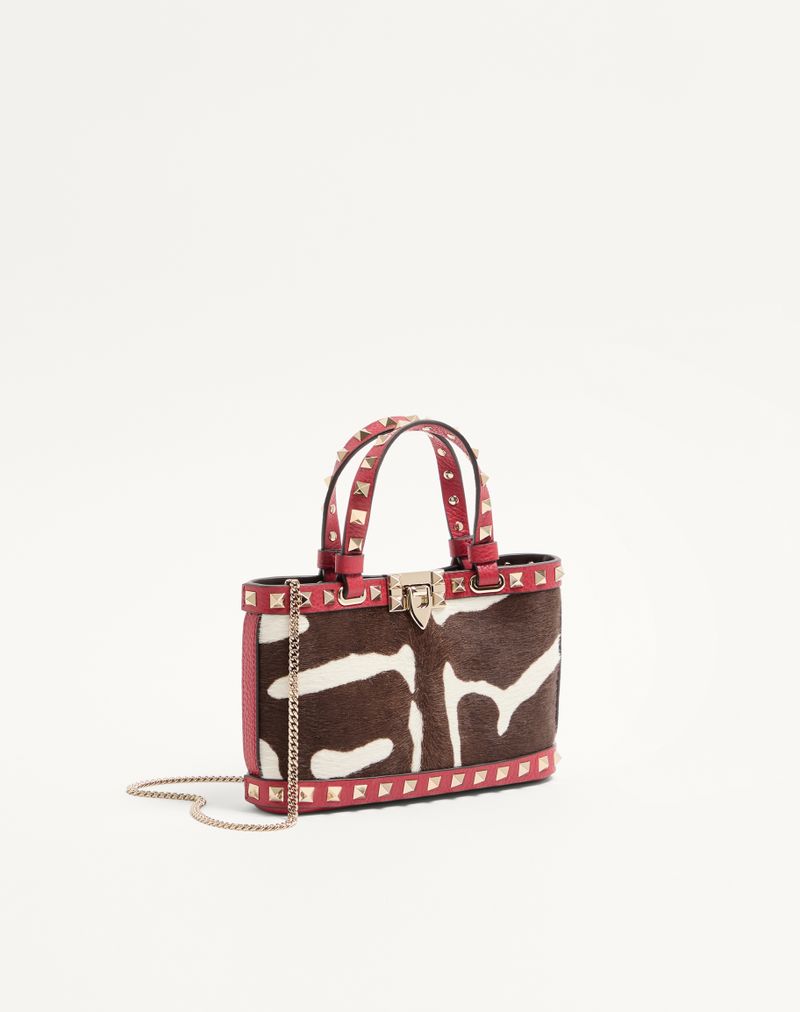 Valentino Garavani Rockstud Mini Shopping Bag i dyreprint med hesteskindseffekt i kalveskind