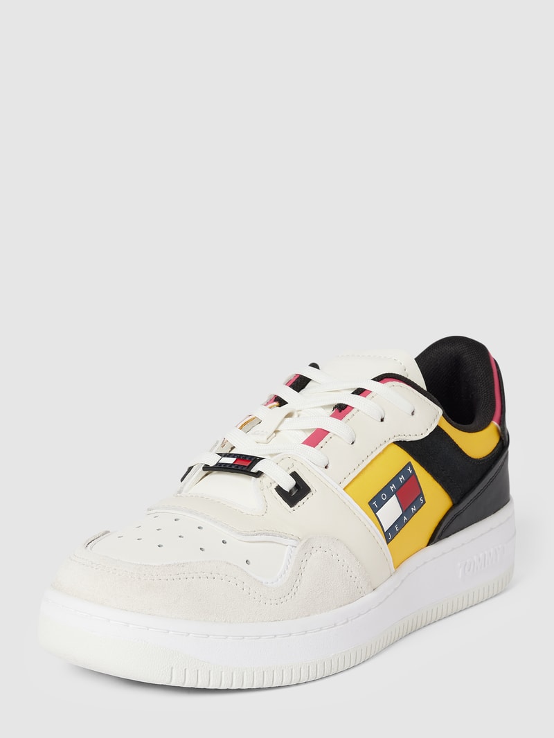 Sneaker mit Label-Print Modell 'BASKET' in hellgelb