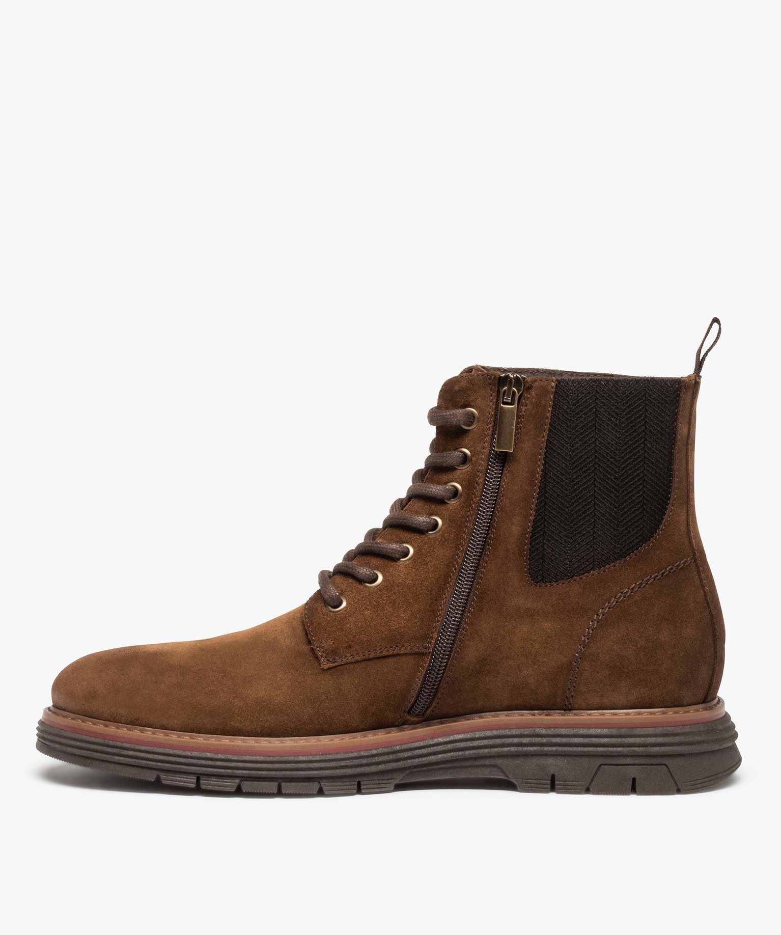 Boots homme unies dessus cuir à lacets - Tanéo marron | GEMO