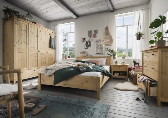 Lüttenhütt Massivholzbett Solvita, Doppelbett in verschiedenen Größen, Kiefer massiv