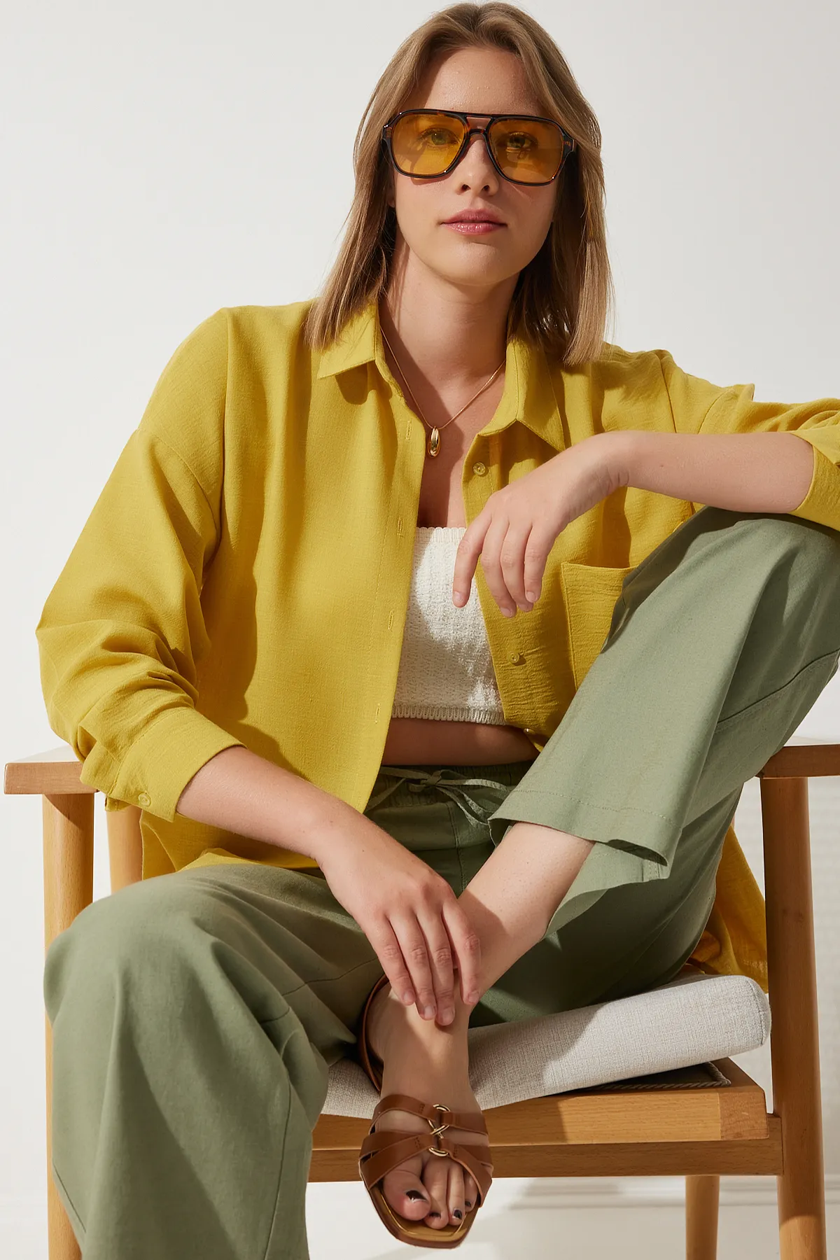 Happiness İstanbul  Hemd - Gelb - Oversized
