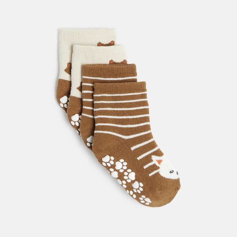 Chaussettes anti-glisse marron bébé garçon