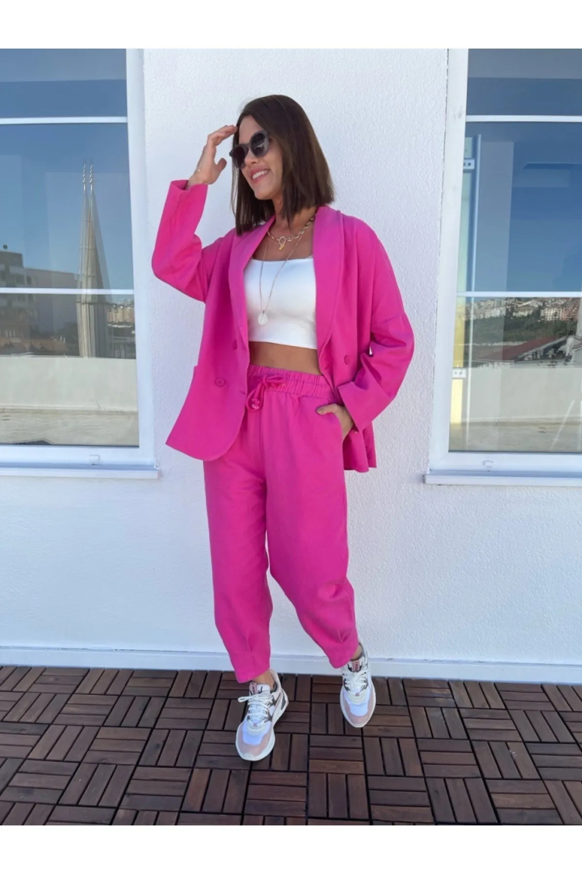 Elif Özbey Butik  Fuchsia Gabardine Oversize Jacke Hose