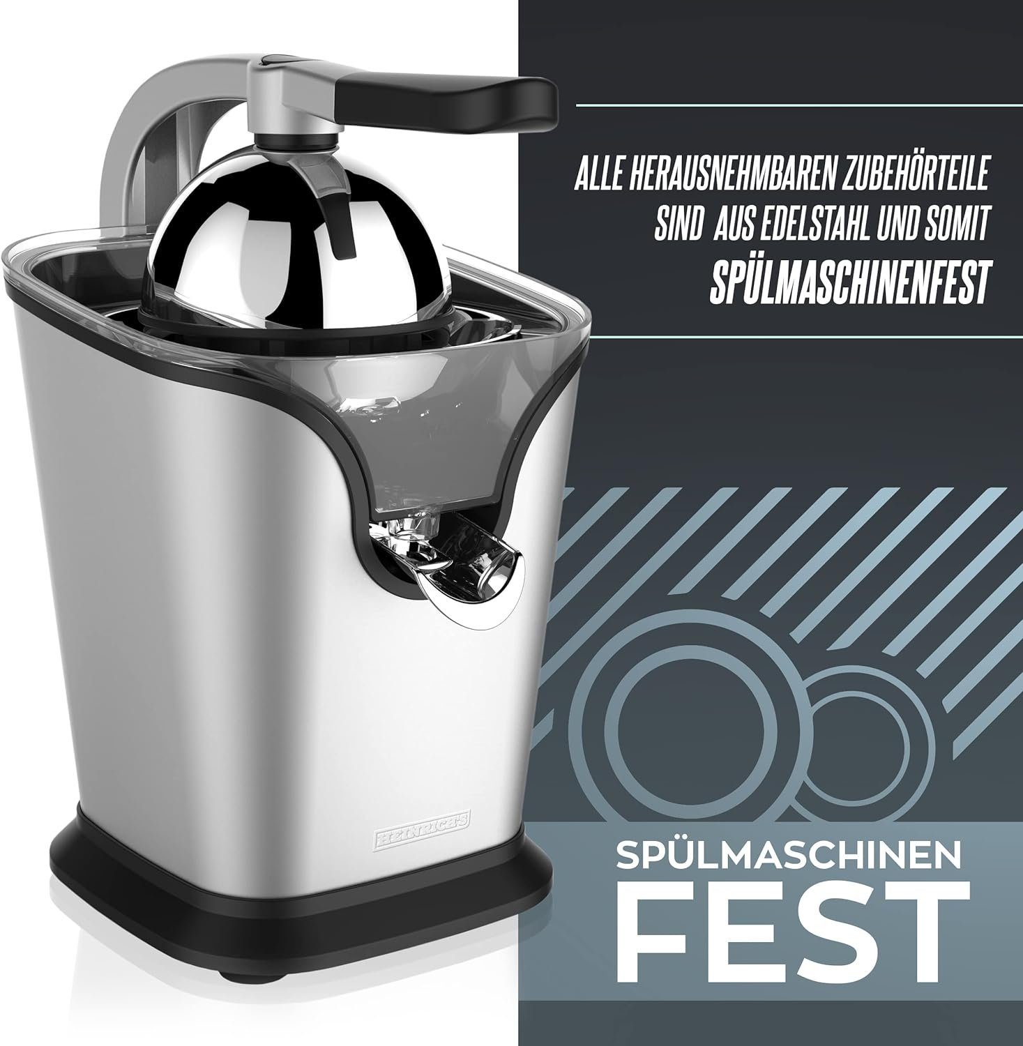 Heinrich´s Zitruspresse HZP 8692, 100,00 W, elektrischer Juicer inkl. Fließstopfunktion rostfrei