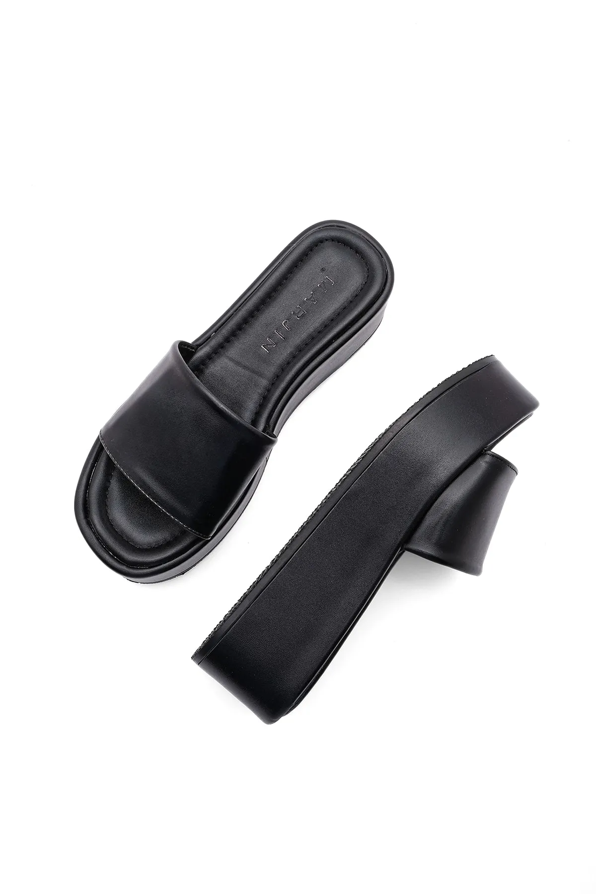 Marjin  Damen Daily Metallic Slipper mit Keilabsatz Devos schwarz