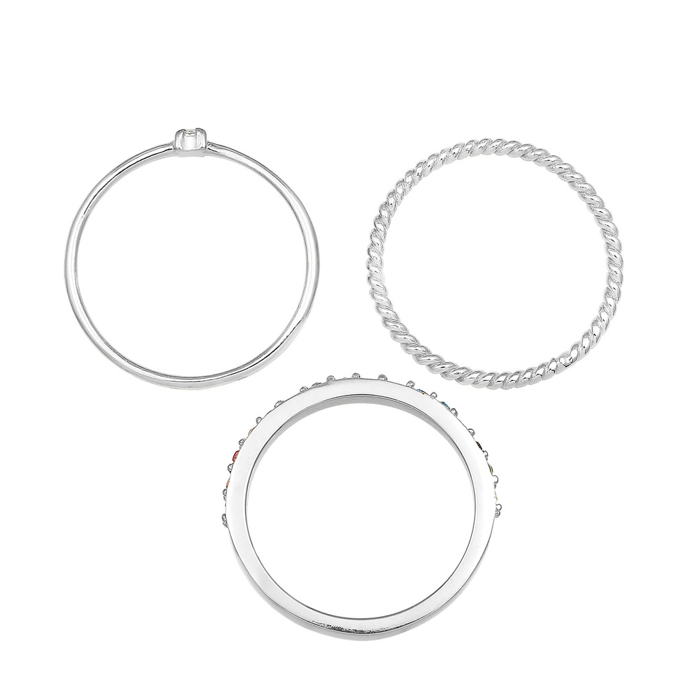 Elli Elli Bague Femmes Set Multi-Color étincelant avec cristaux Multicolore en argent  Bague
