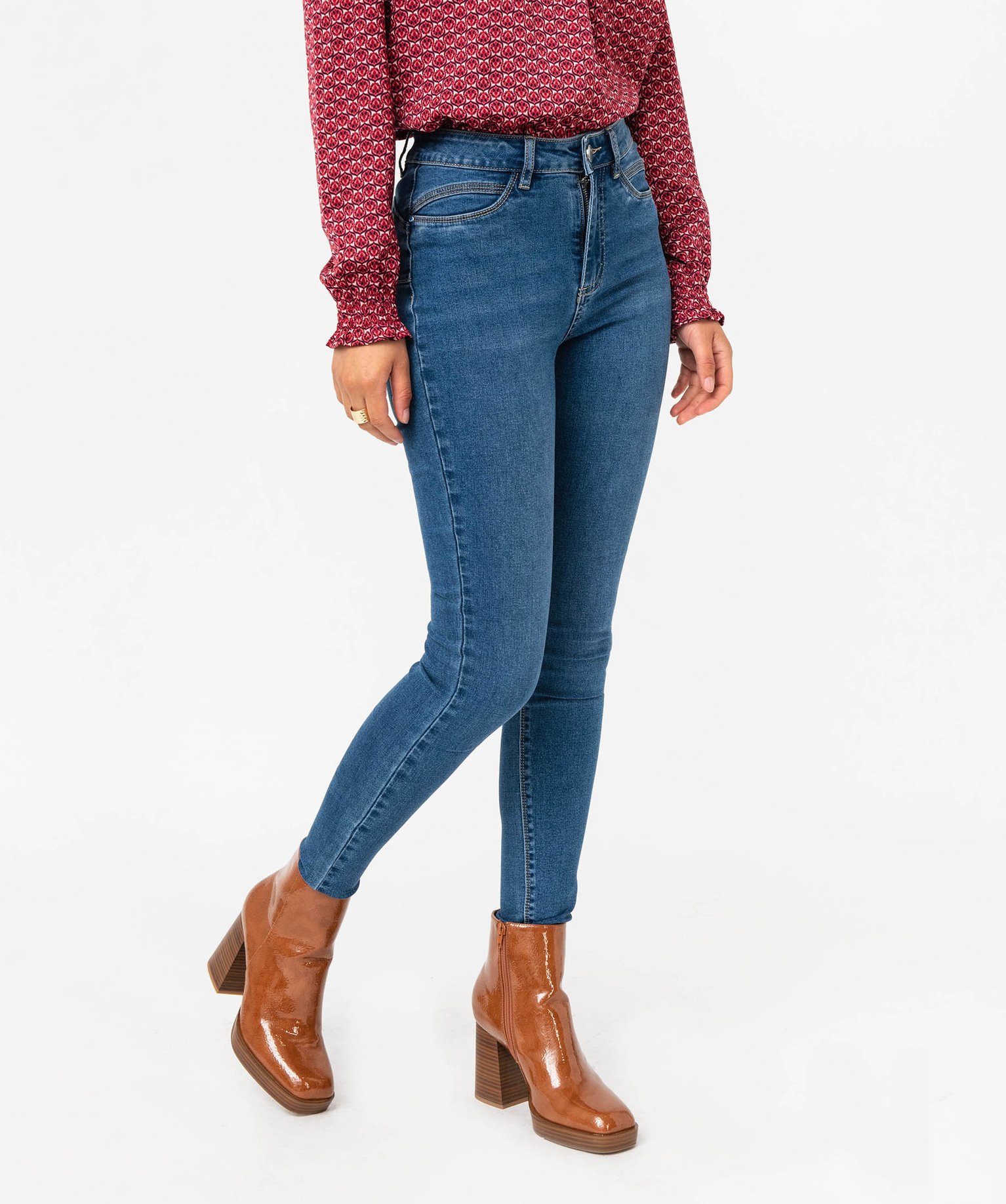 Jean skinny effet push-up taille haute femme stone | GEMO