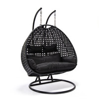 Home Deluxe Polyrattan Hängesessel TWIN - Schwarz mit Regenabdeckung
