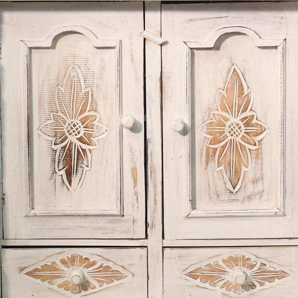 Oriental Galerie Mehrzweckschrank Schrank 80 x 80 cm Blume Weiß (1-St) Handarbeit