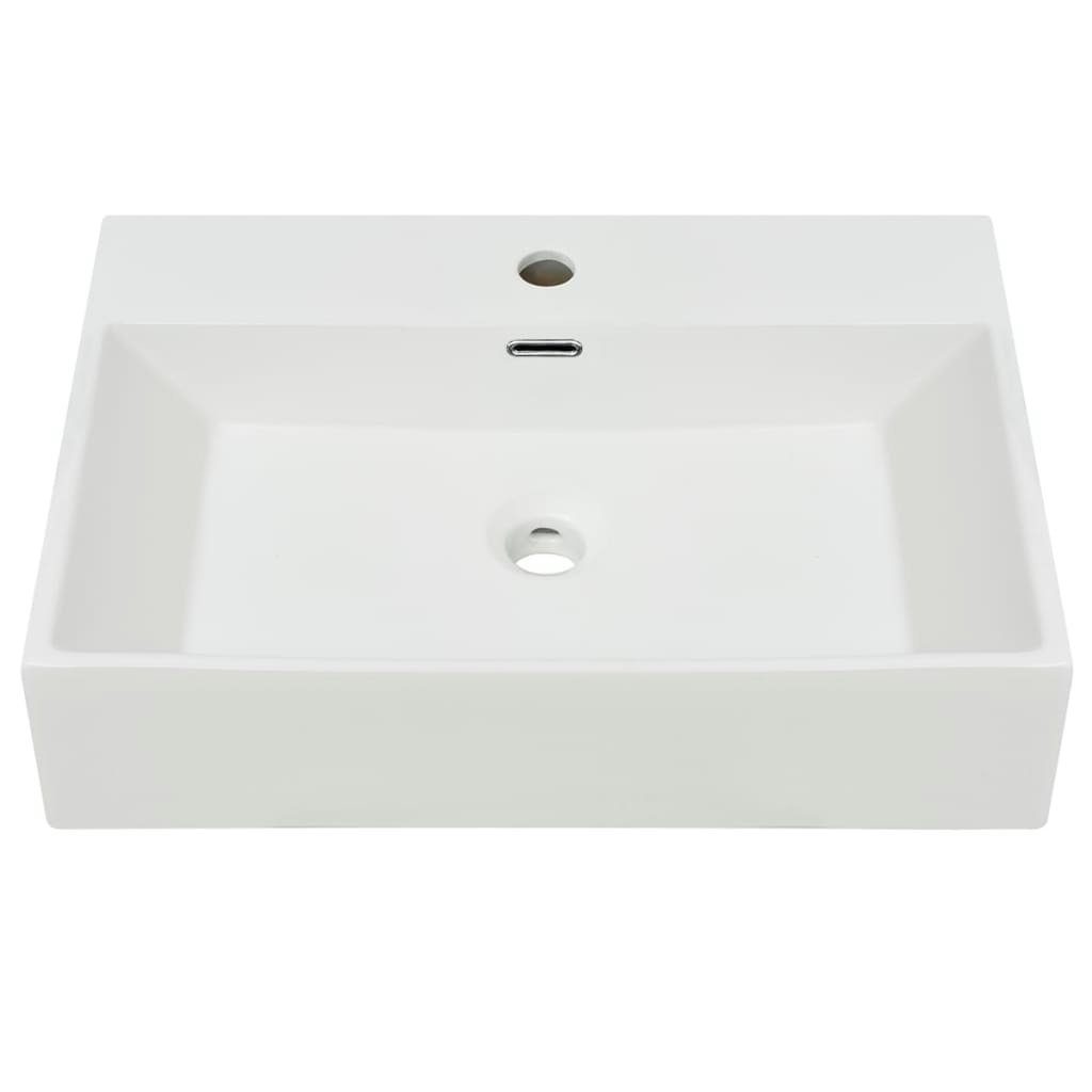 vidaXL Waschbecken Waschbecken mit Hahnloch Keramik Weiß 60,5x42,5x14,5 cm