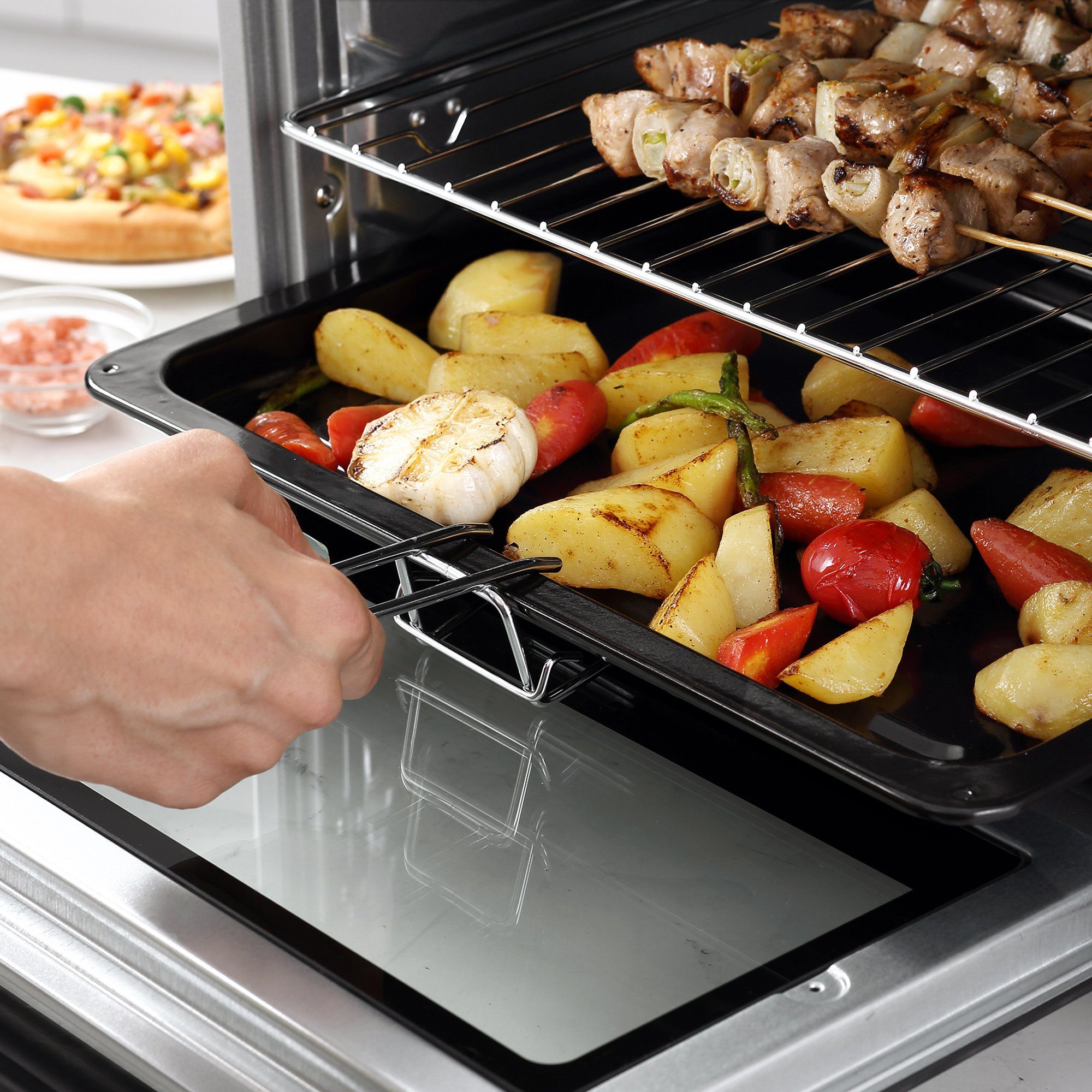 HOMCOM Minibackofen Minibackofen, 32L Elektrischer Mini Ofen Drei Stufen Silber
