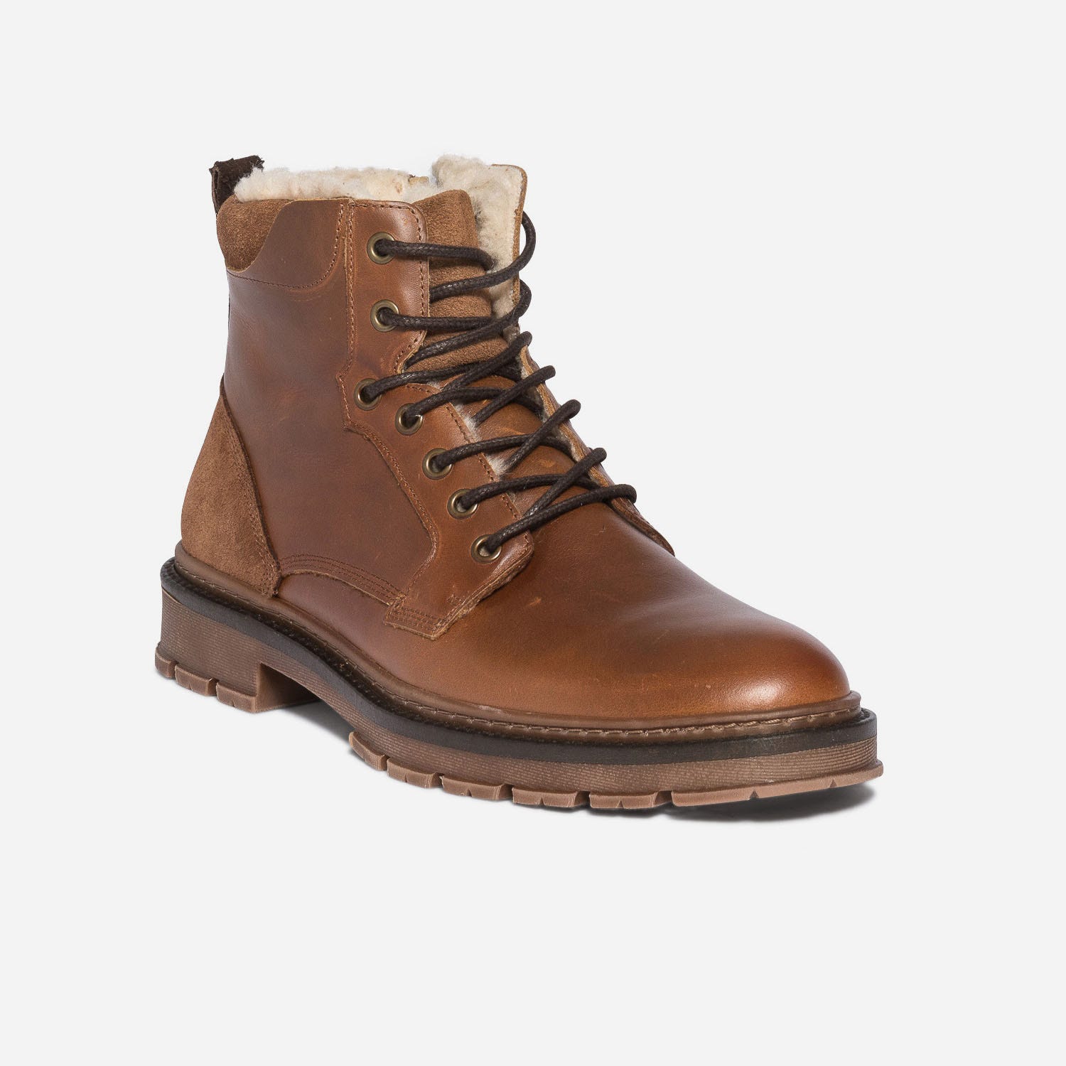 Bottine fourrée cognac en cuir