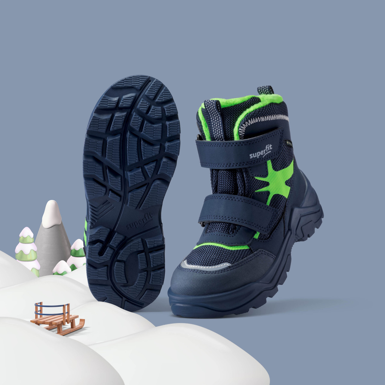 SNOW MAX - Blau/Hellgrün Boots mit Klettverschluss