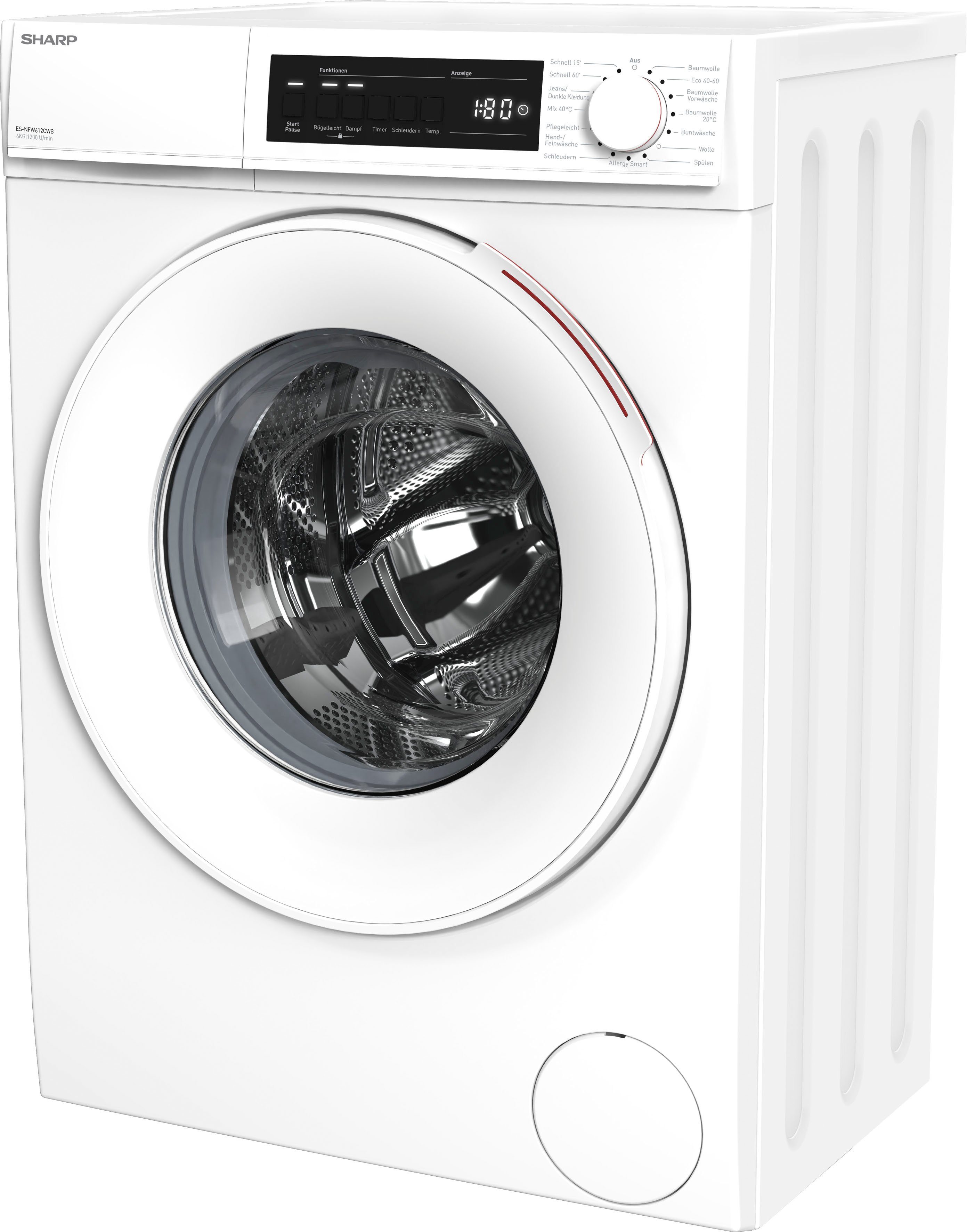 Sharp Waschmaschine ES-NFW612CWB-DE, 6 kg, 1200 U/min