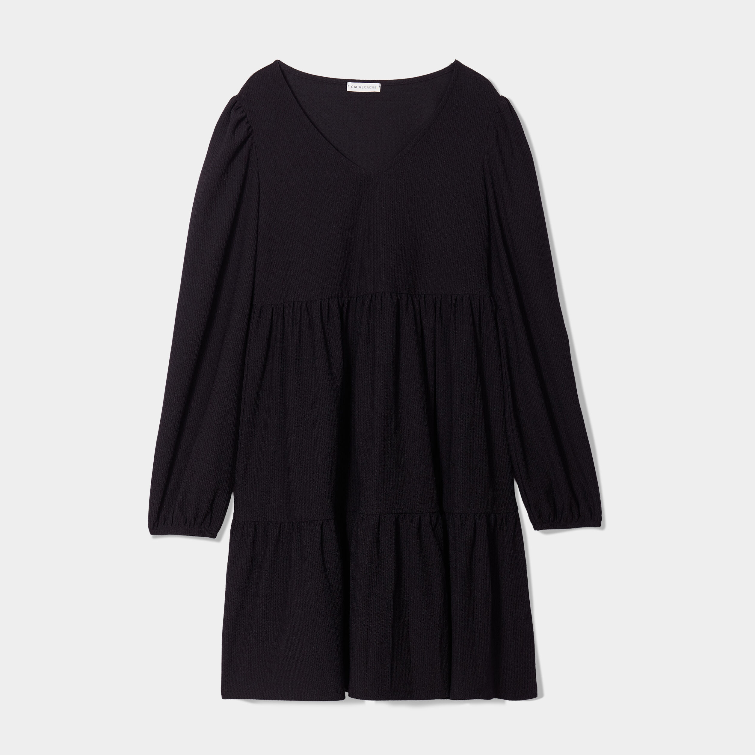 Robe évasée avec fronces noir femme | Cache Cache
