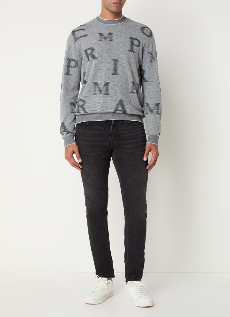 Pulover Emporio Armani din lână virgină fină cu logo imprimat.