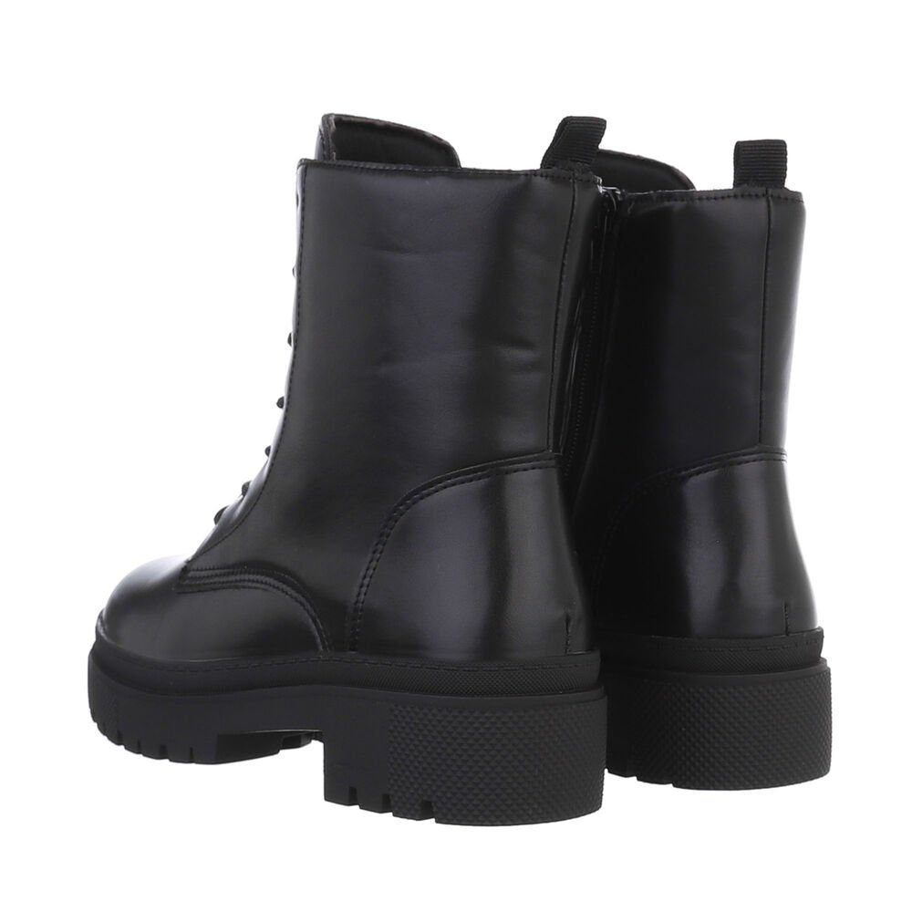 Ital-Design Damen Schnürschuhe Freizeit Schnürstiefelette Blockabsatz Plateaustiefeletten in Schwarz