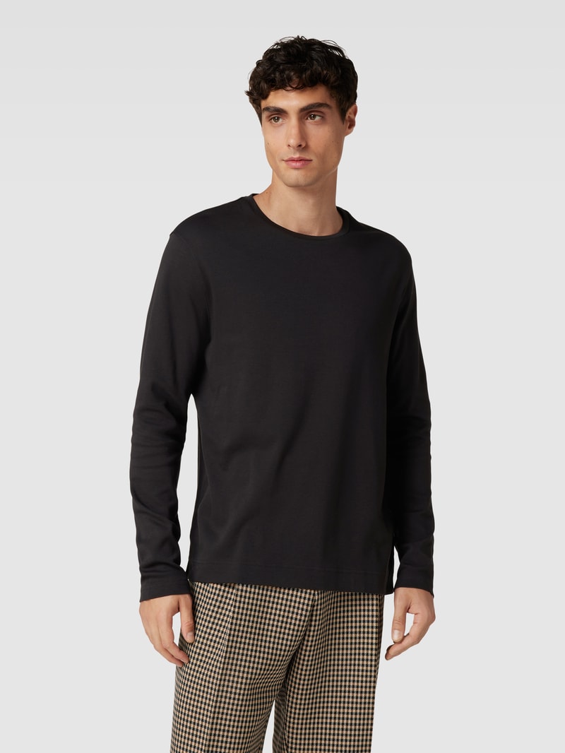 Longsleeve mit geripptem Rundhalsausschnitt in schwarz