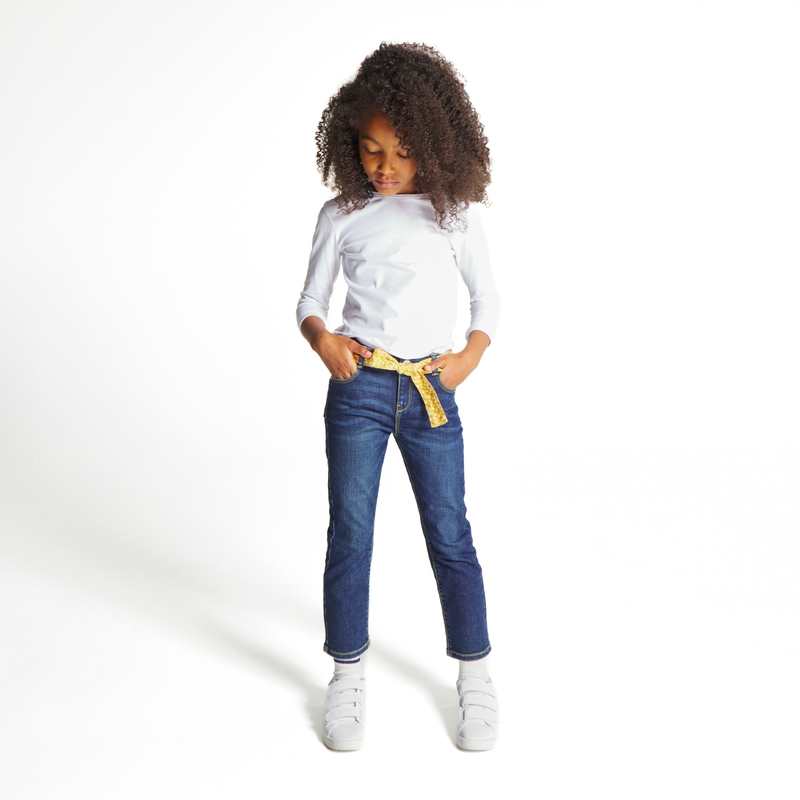 Jean slim ceinturé bleu fille