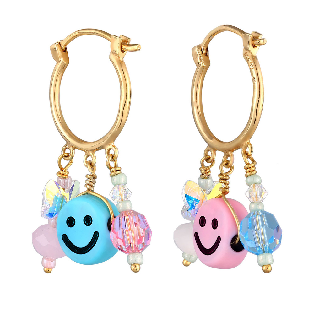 Elli Elli Boucles d'Oreilles Créoles pour Femmes Smile Emoji  Perles avec cristal de v Boucles d'oreilles