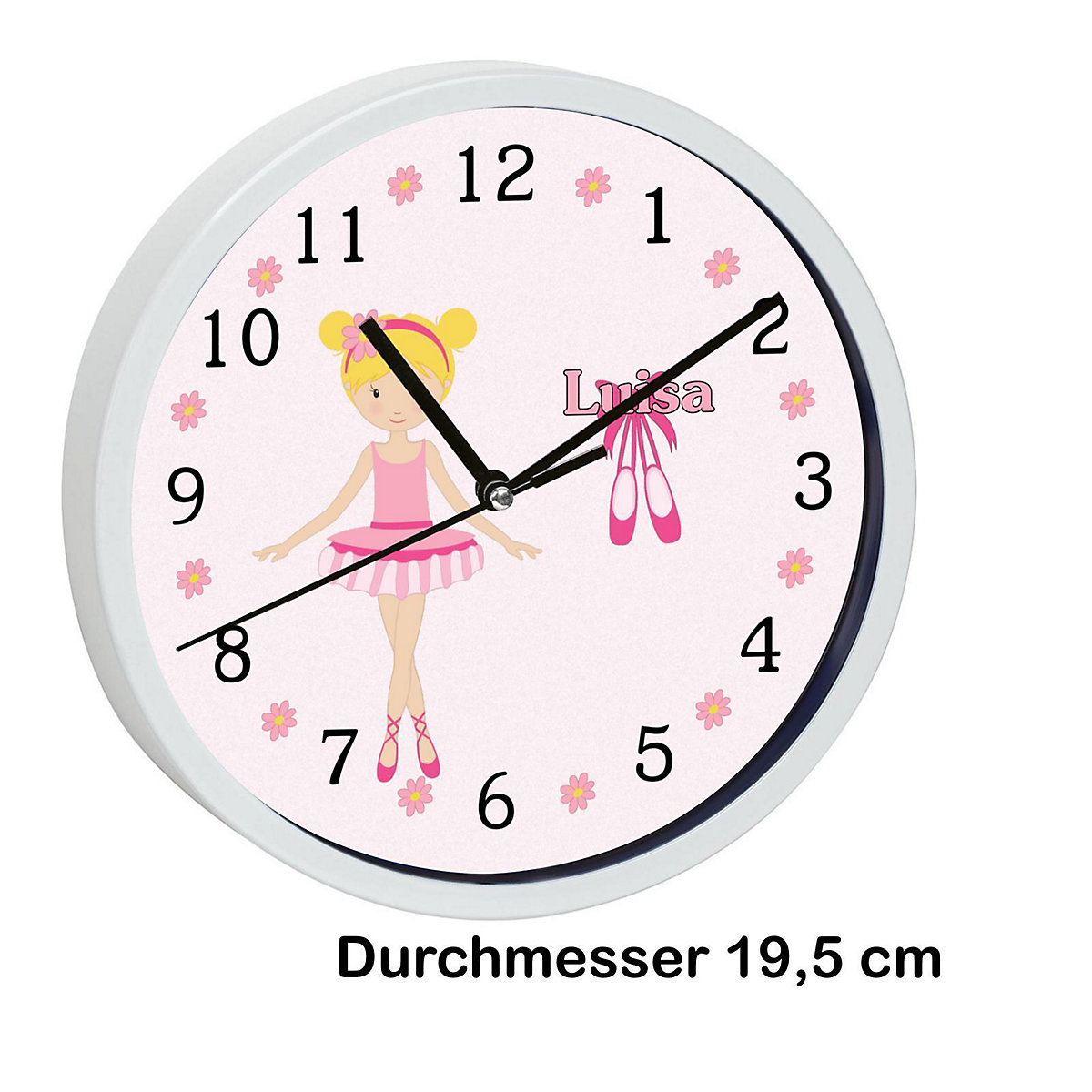 Kinder Wanduhr laufruhig personalisiert mit Name Balerina
