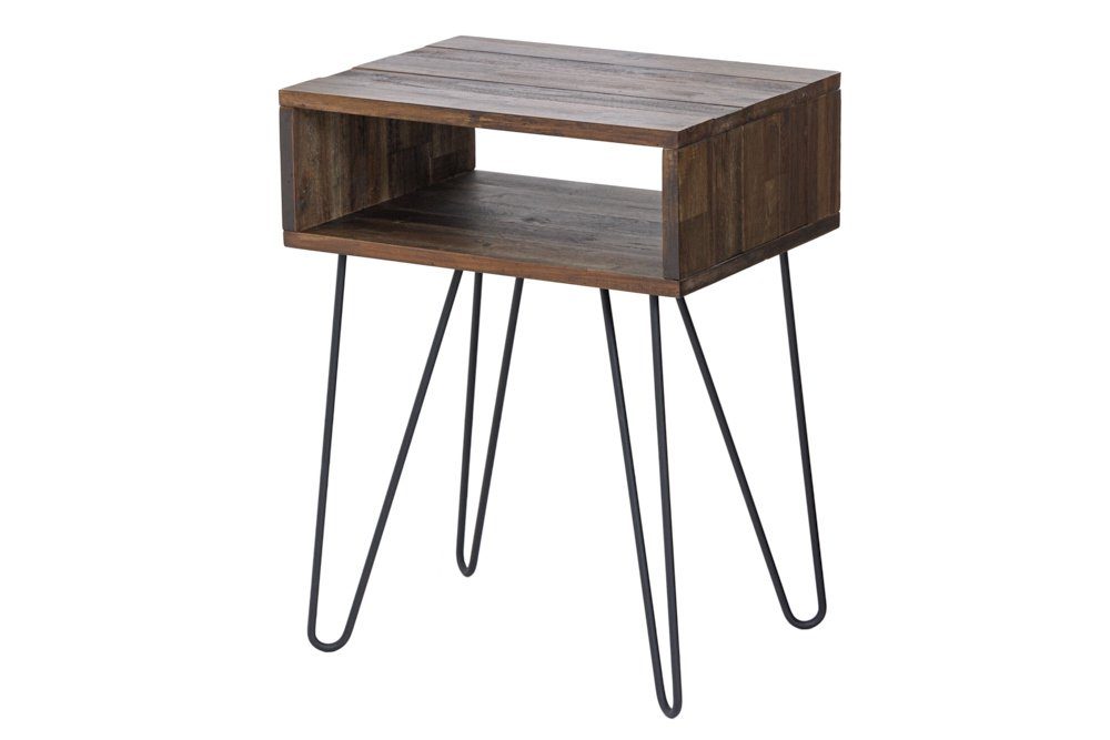riess-ambiente Nachttisch SCORPION 40cm natur / schwarz (Einzelartikel, 1-St), Massivholz · Metall · Hairpin Legs · mit Fach · Retro · Akazie
