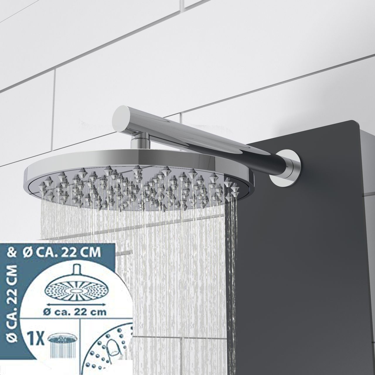 Schütte Duschpaneel Glas, Wellness Duschsystem mit Regendusche, Handbrause und Massagedüsen