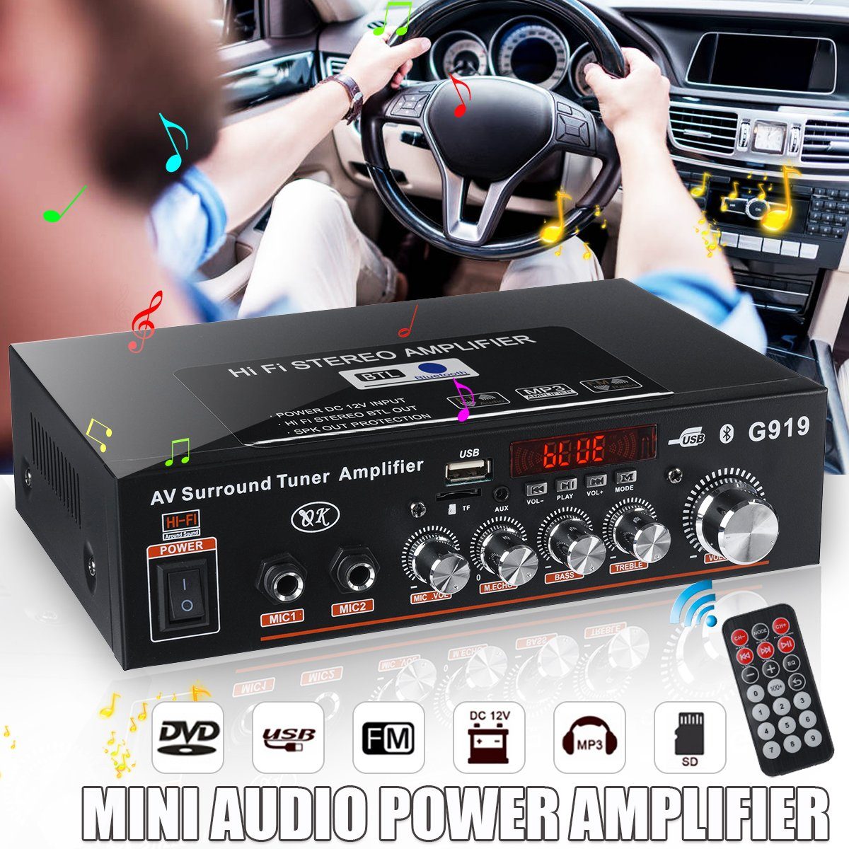 Insma Audioverstärker (Stereo Hifi Verstärker bluetooth Amplifier für Auto/Haus)