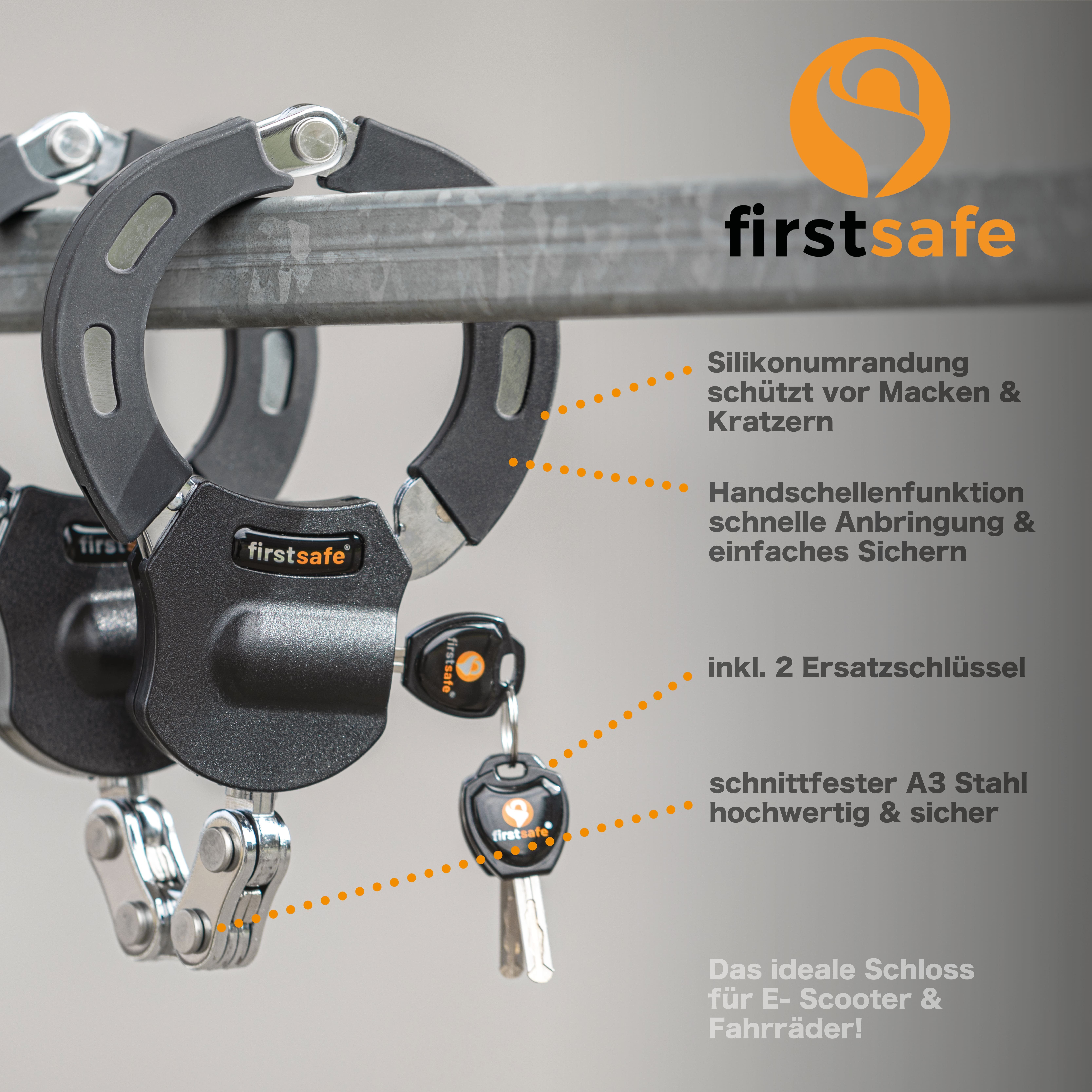 firstsafe Kettenschloss Handschellenschloss für E Scooter Schloss mit Tasche