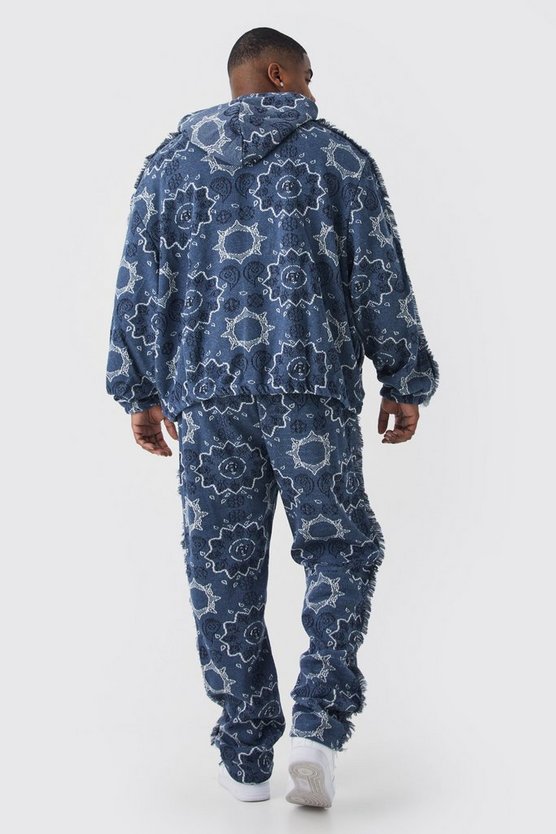 Plus Jacquard Jogginghose mit geteiltem Saum