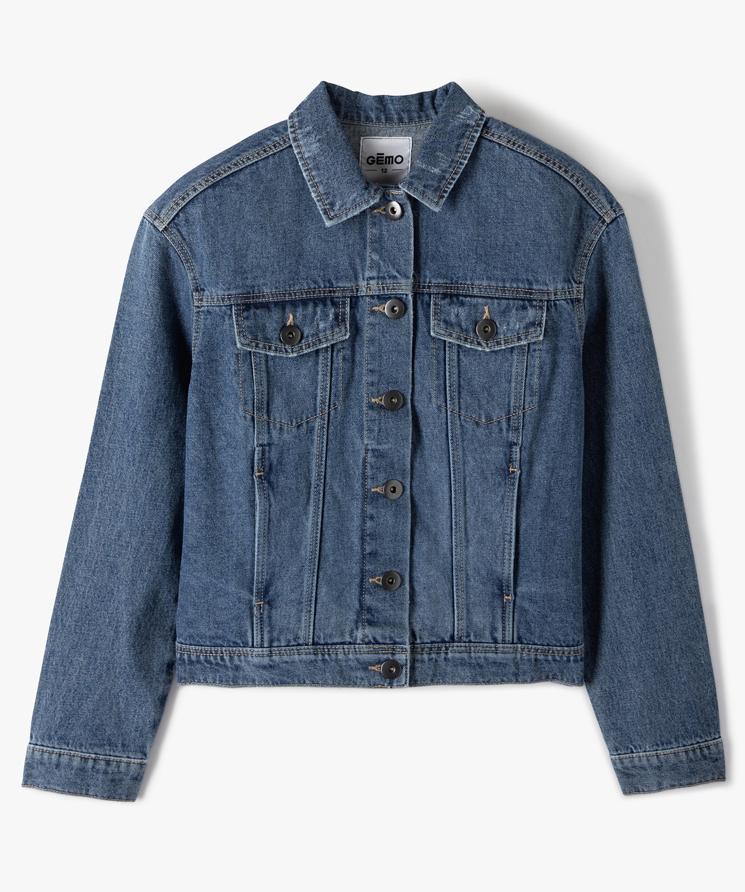 Veste fille en jean avec marques d'usures stone | GEMO