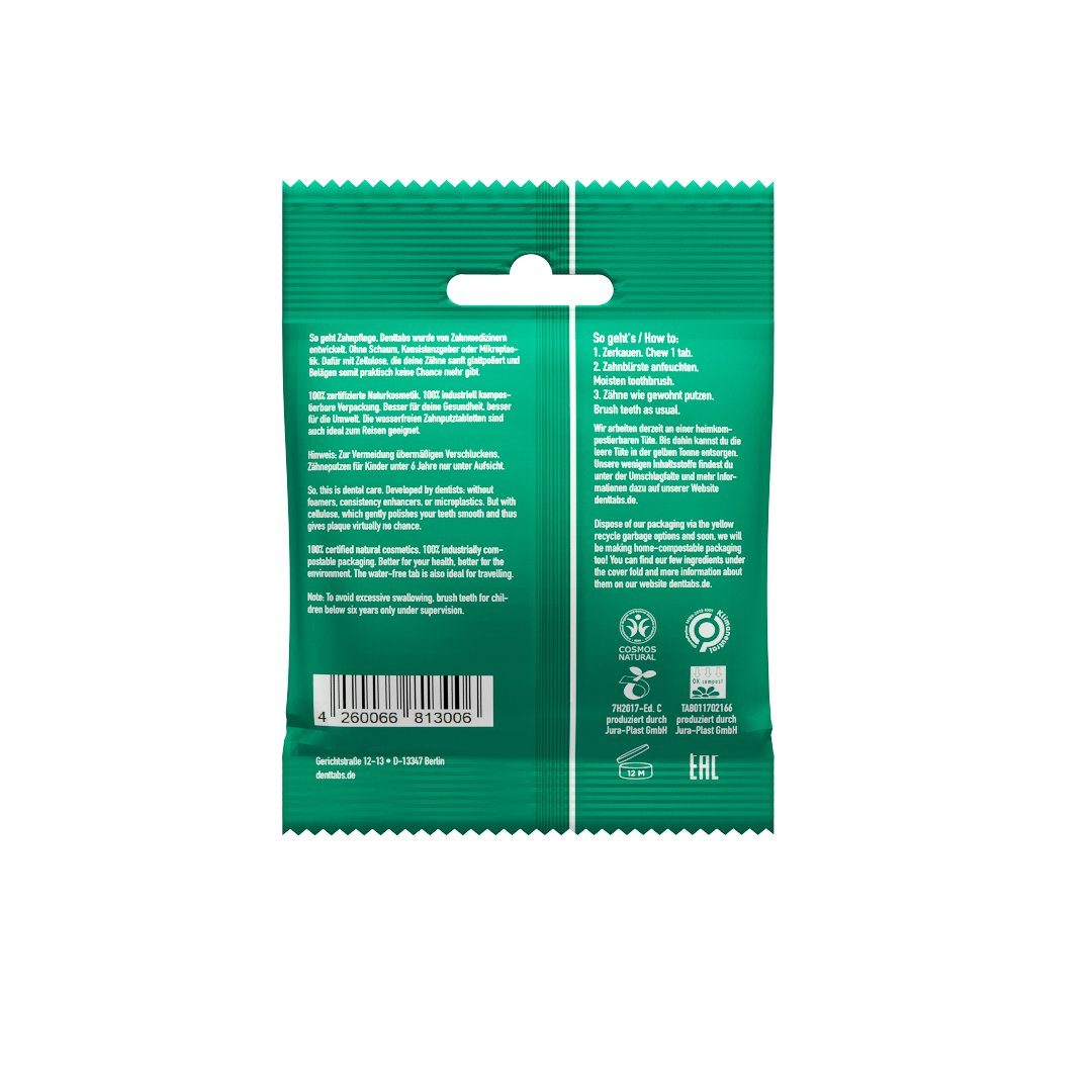 Denttabs Zahnpasta DENTTABS Zahnputztabletten Mint (125 Stück) - ohne Fluorid, (125-St)