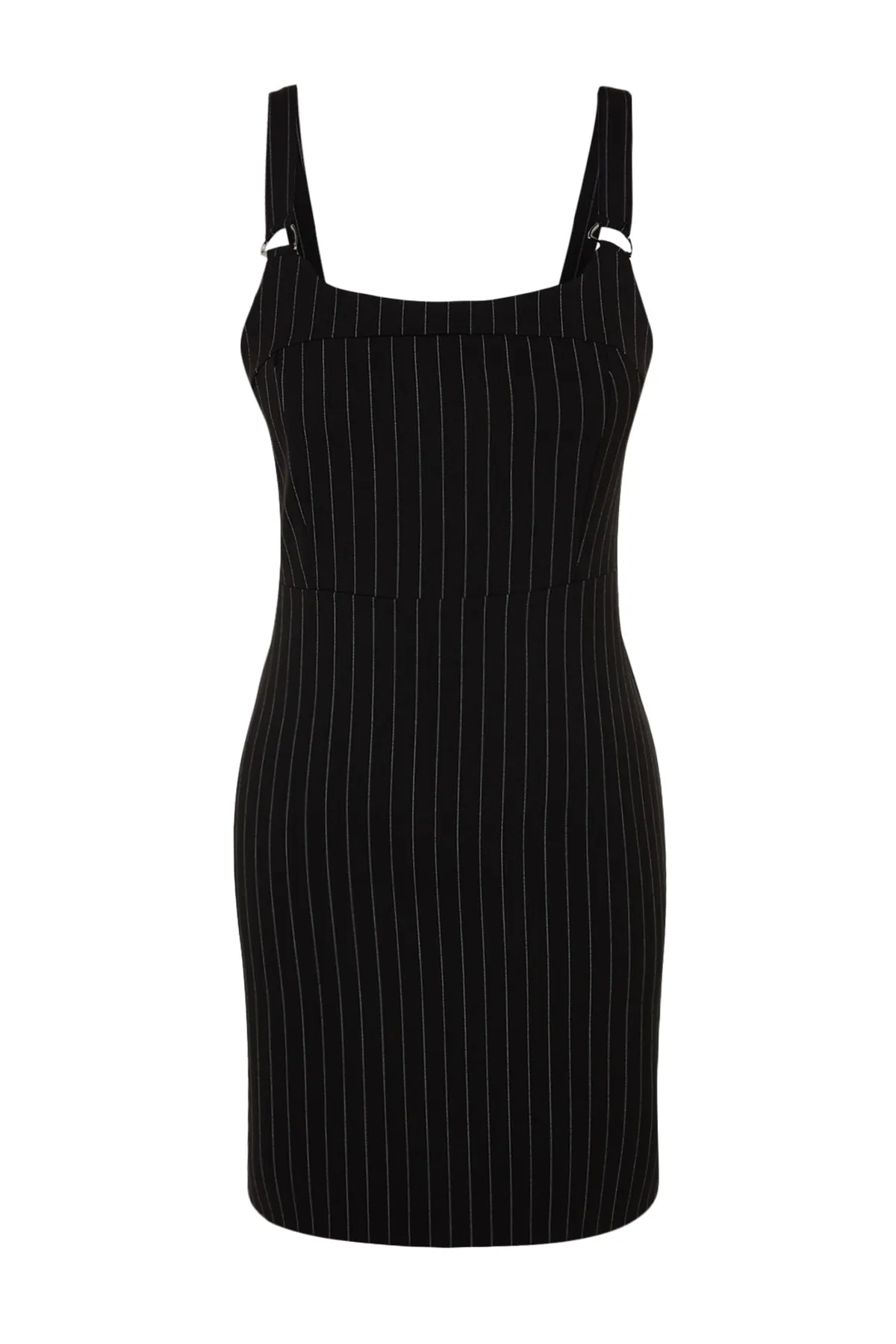 Trendyol Collection  Schwarz gestreiftes Mini-Webkleid in A-Linie/Glockenform mit Trägern TWOSS23EL01274
