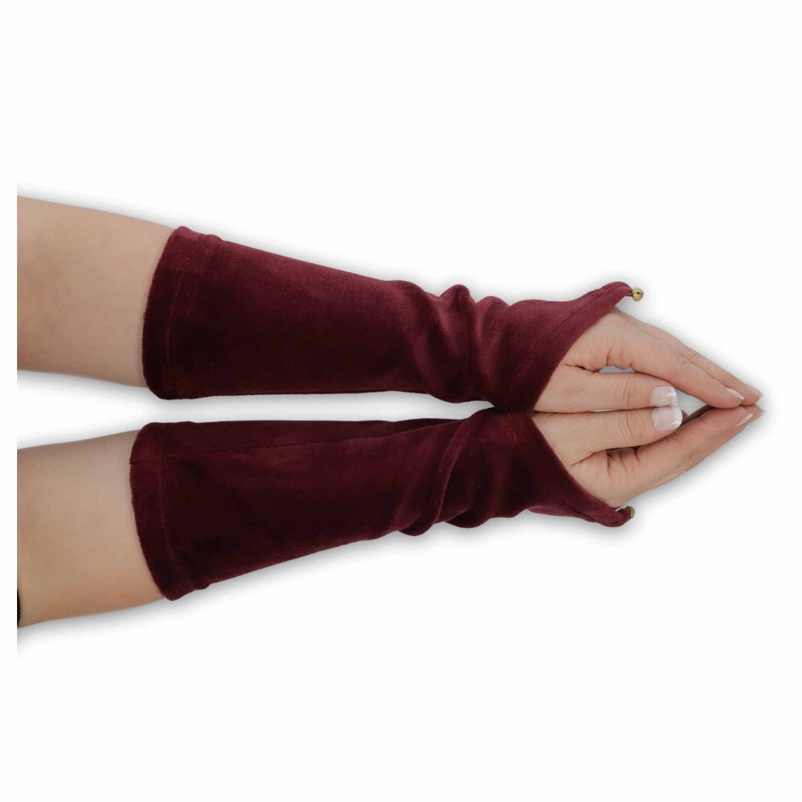 KUNST UND MAGIE Armstulpen Damen Samt Armstulpen Stulpen Handwärmer Handschuhe + Glöckchen Boho