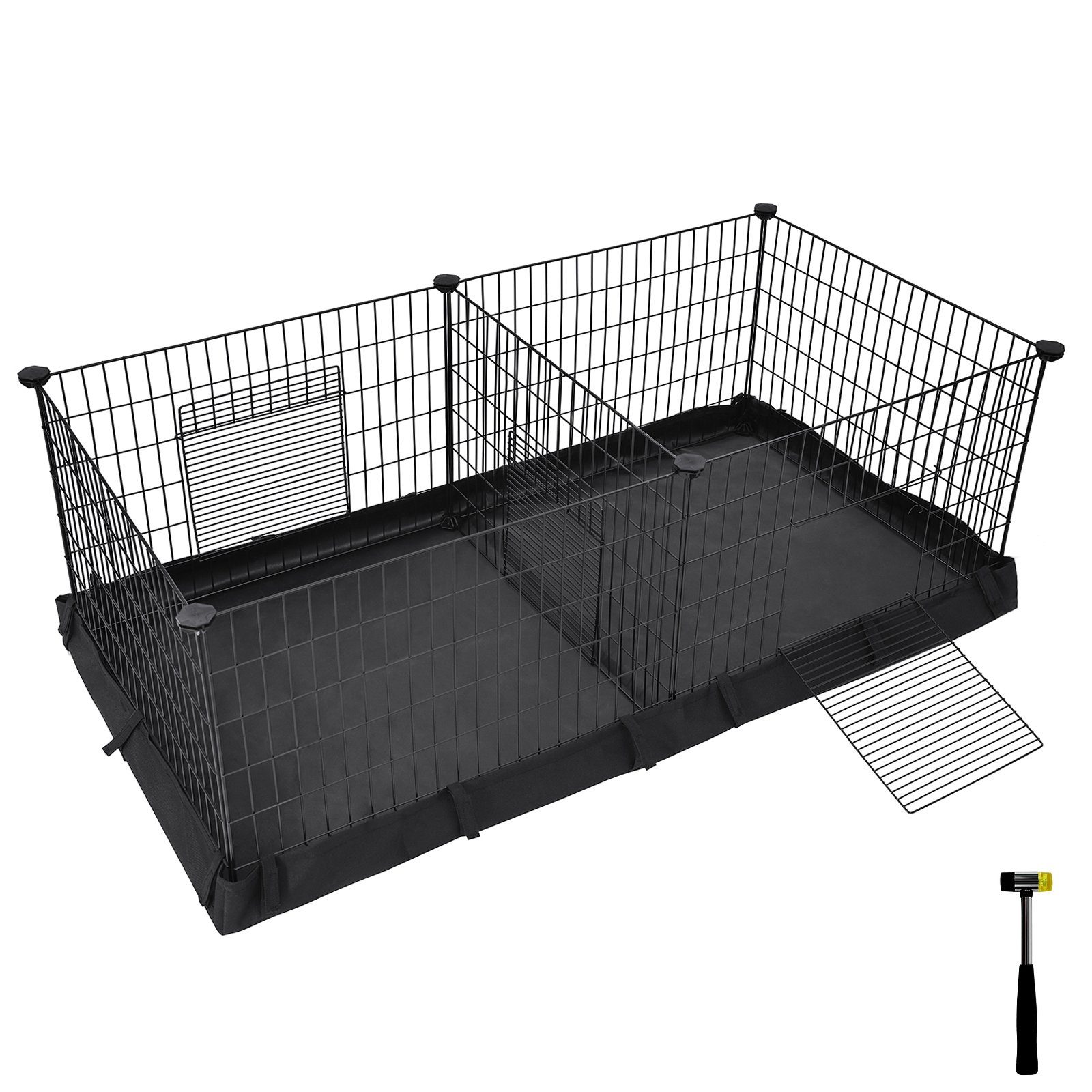 SONGMICS Kleintierkäfig, 2 separate Bereiche, mit Boden aus Gewebe, 3 Türen