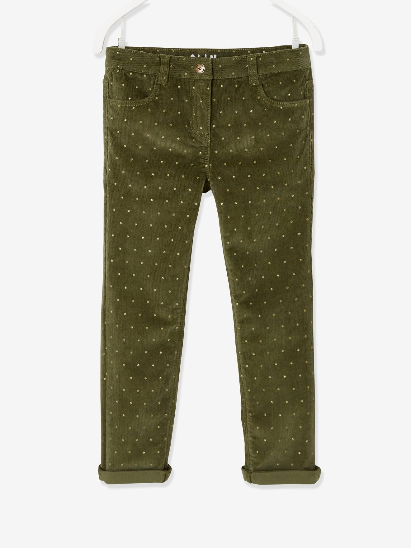 Slim MorphologiK fille en velours à pois irisés tour de hanches large kaki imprimé