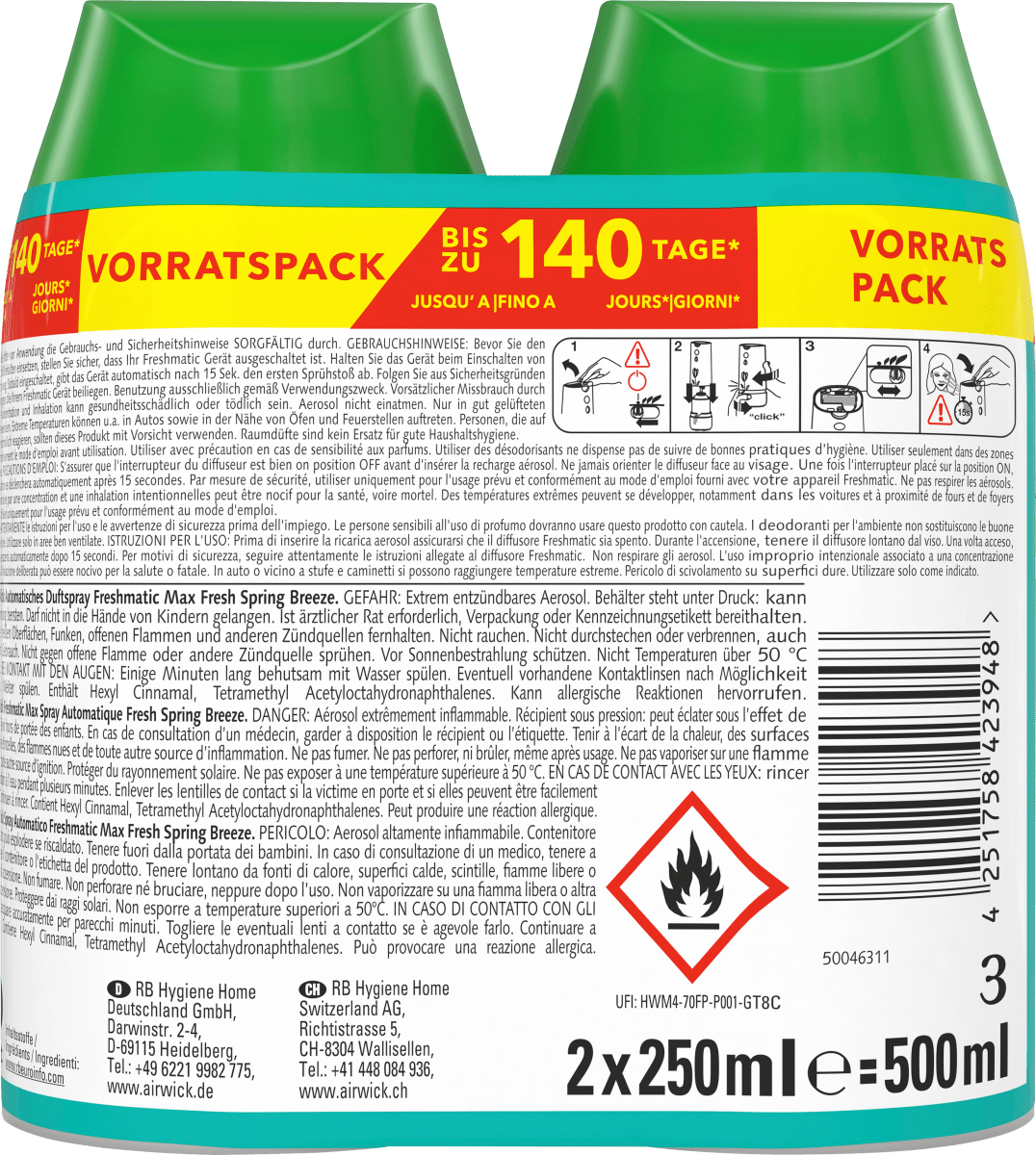 Lufterfrischer Fresh Spring Breeze Nachfüllpack  (2x250 ml), 500 ml
