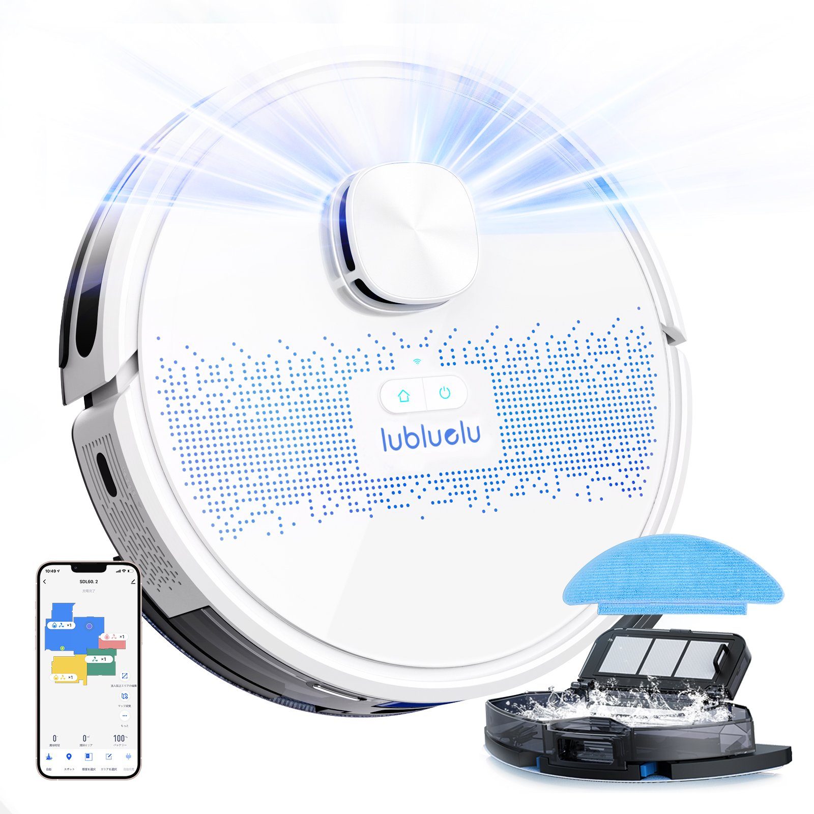 oyajia Nass-Trocken-Saugroboter LiDAR Lasernavigation Saug- und Wischroboter Saugroboter, 42,00 W, Beutellos, mit Wischfunktion,10 No-Go-Zonen,3000Pa, Selbstaufladender