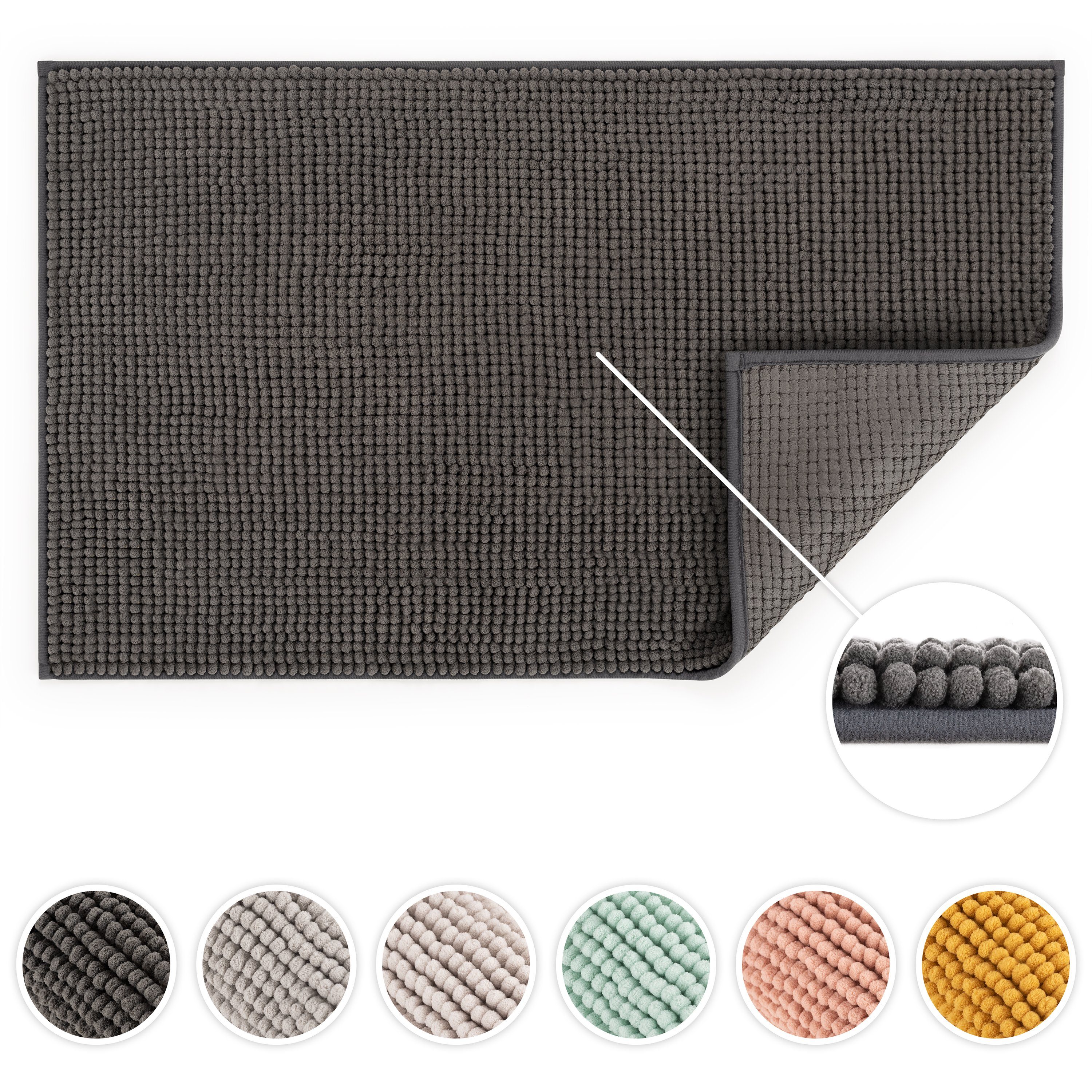 Badematte Chenille Badezimmerteppich, Badematte rutschfest Blumtal, strapazierfähig, rutschfest, Polyester, Läufer, Weicher Badvorleger, Badteppich / 40°C maschinenwaschbar