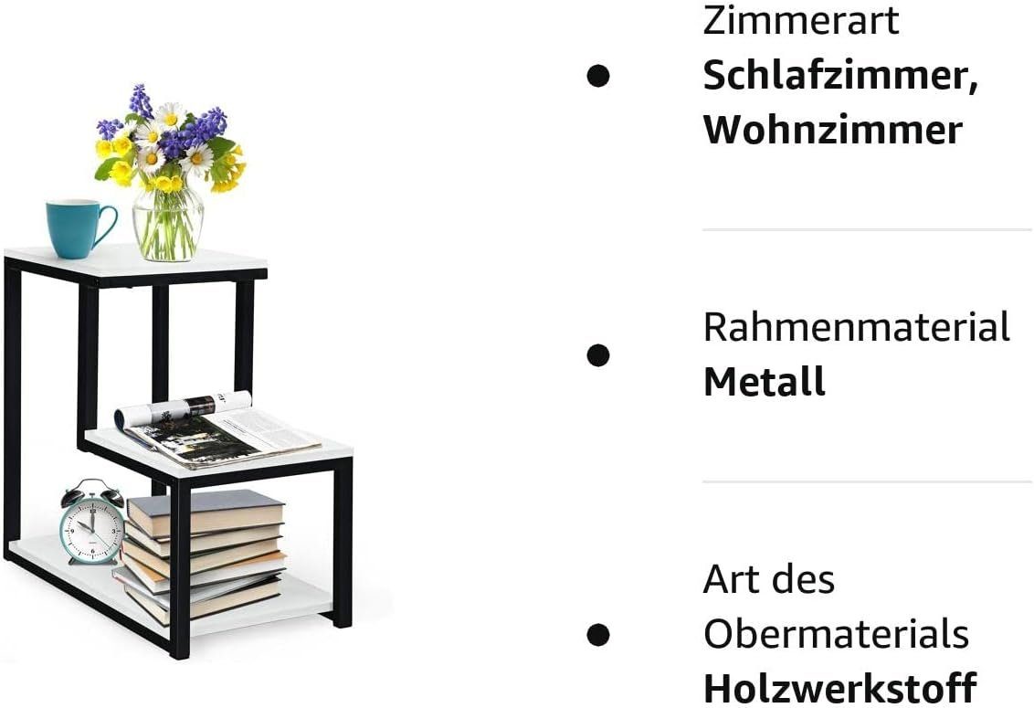 KOMFOTTEU Beistelltisch Kaffeetisch, mit Stahlrahmen, 3 Ebenen