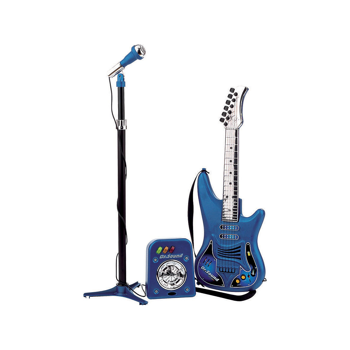 Musikinstrumente-Set: Gitarre, Mikrofon und Lautsprecher